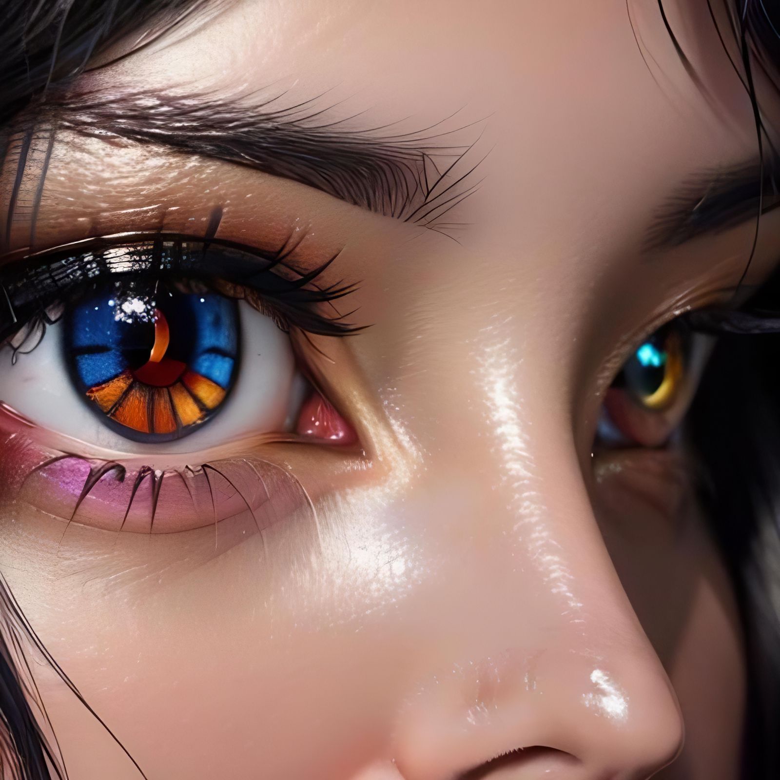 Asian Girl's Heterochromia Eyes in Extreme Close-Up