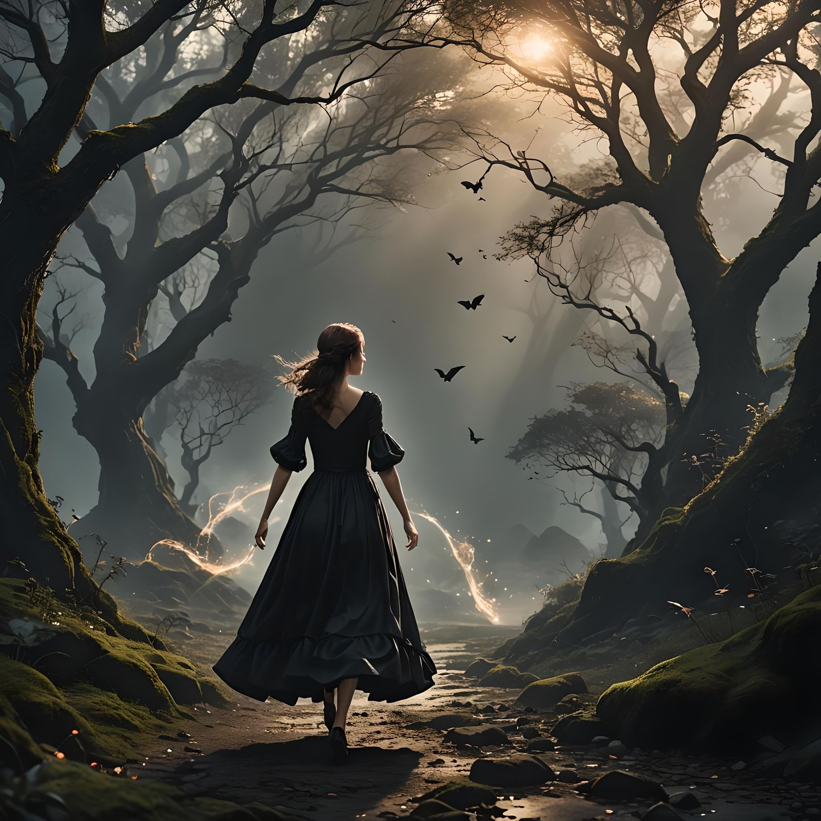 Fantasy Woman Chasing Hope with Magic