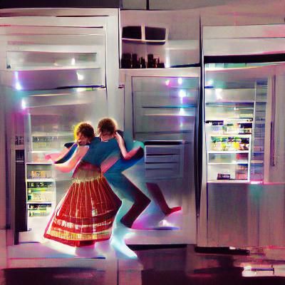 Couple Dancing in Kitchen Refrigerator Light
