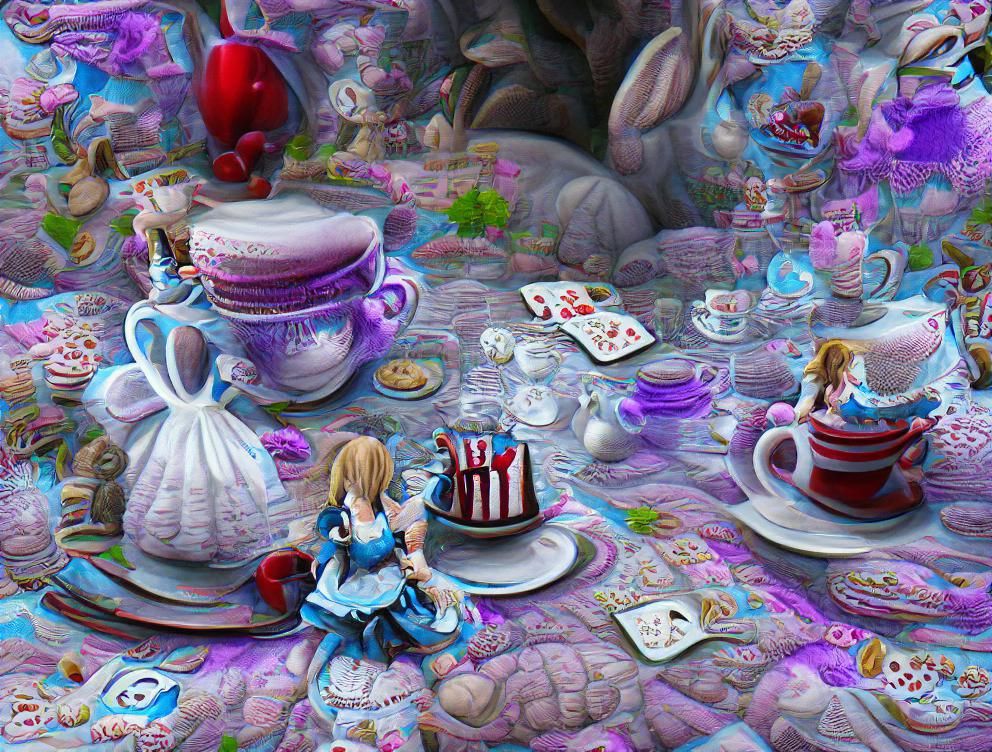 Hyperrealistic Alice in Wonderland Tea Party in 8K