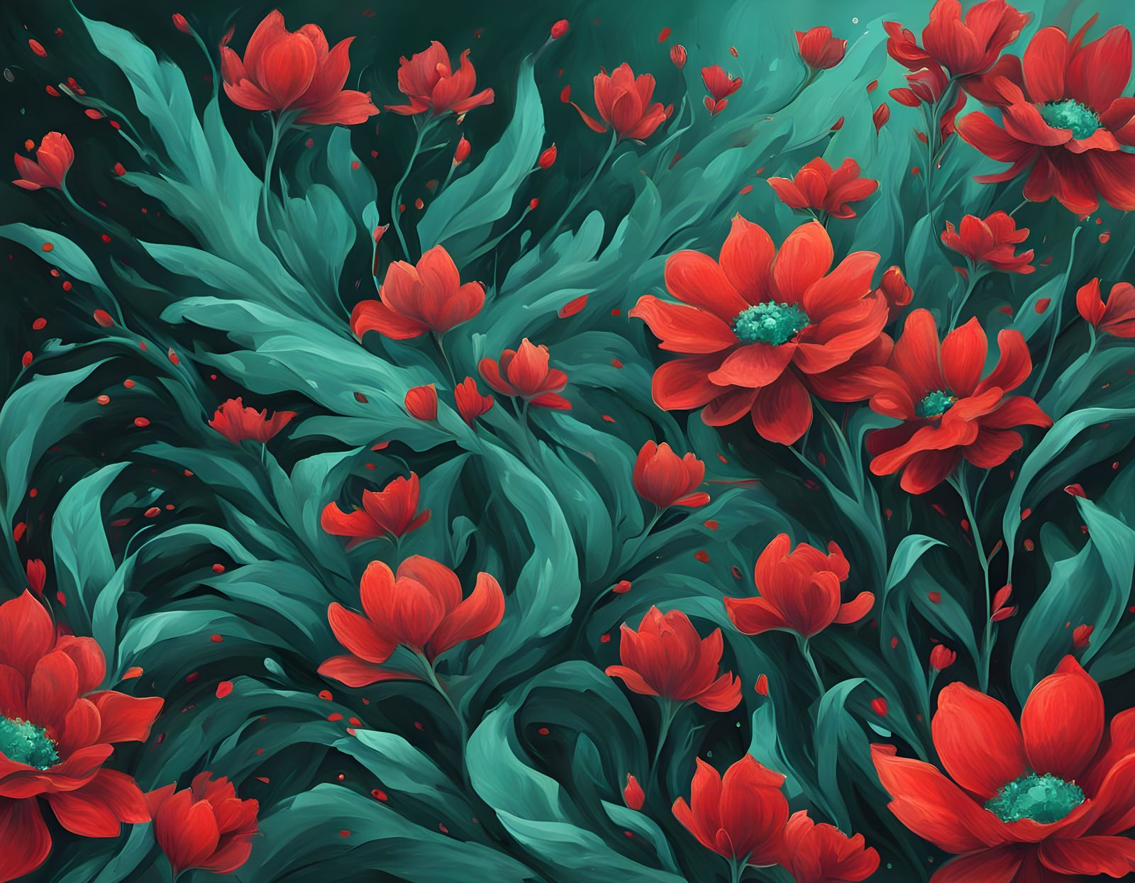 Proud Red Smoldering Emerald Abstract Surrealism Painting