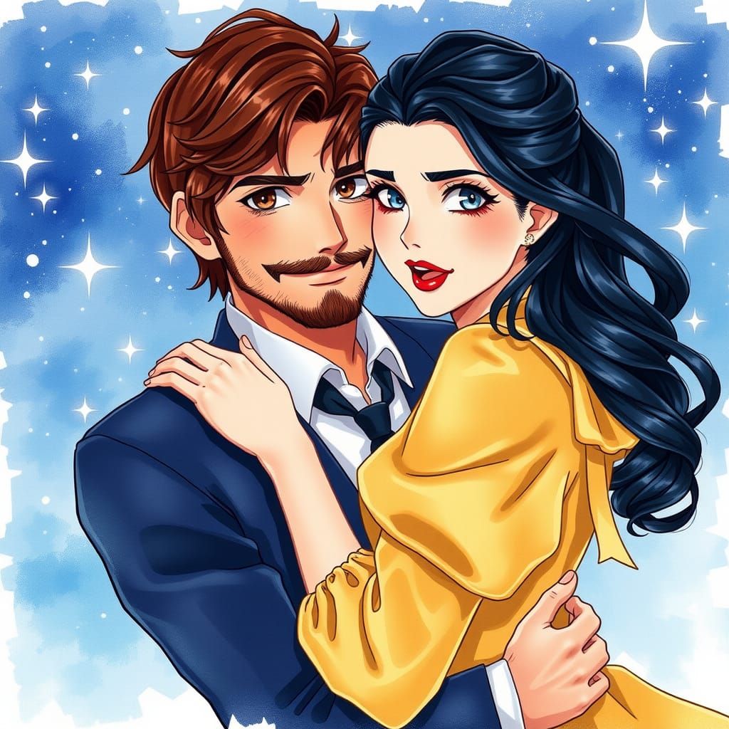 Embrace Under Stars: Anime-Inspired Watercolor Art