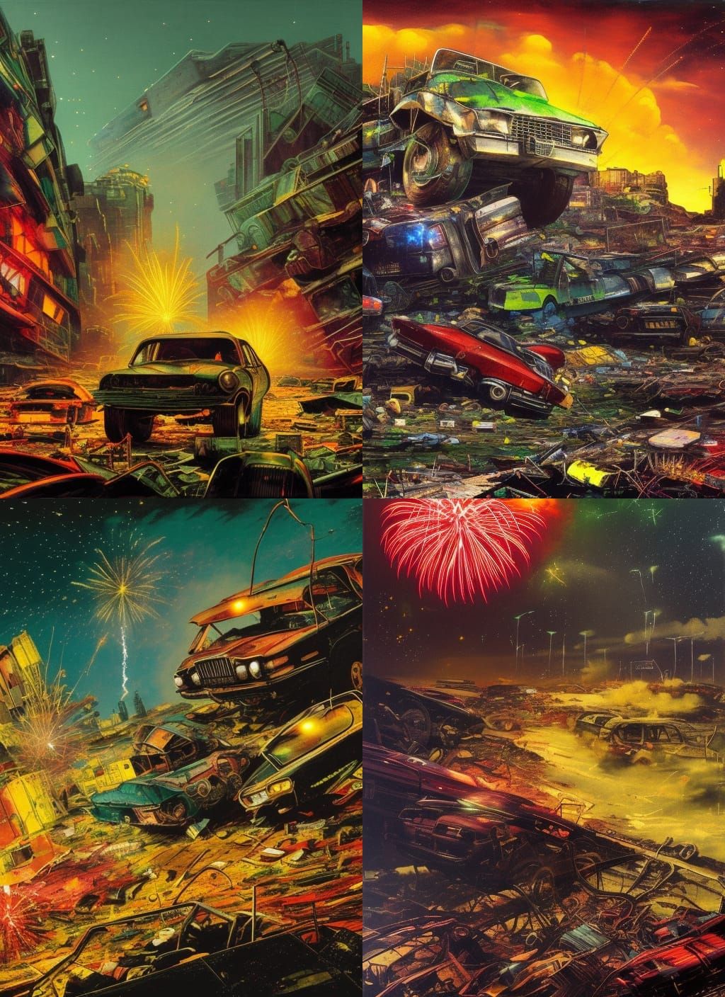 Fireworks Light Wasteland in Acrylic Painting