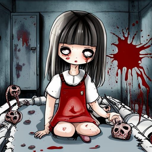 Nightmarish Manga Girl in Grisly Scene
