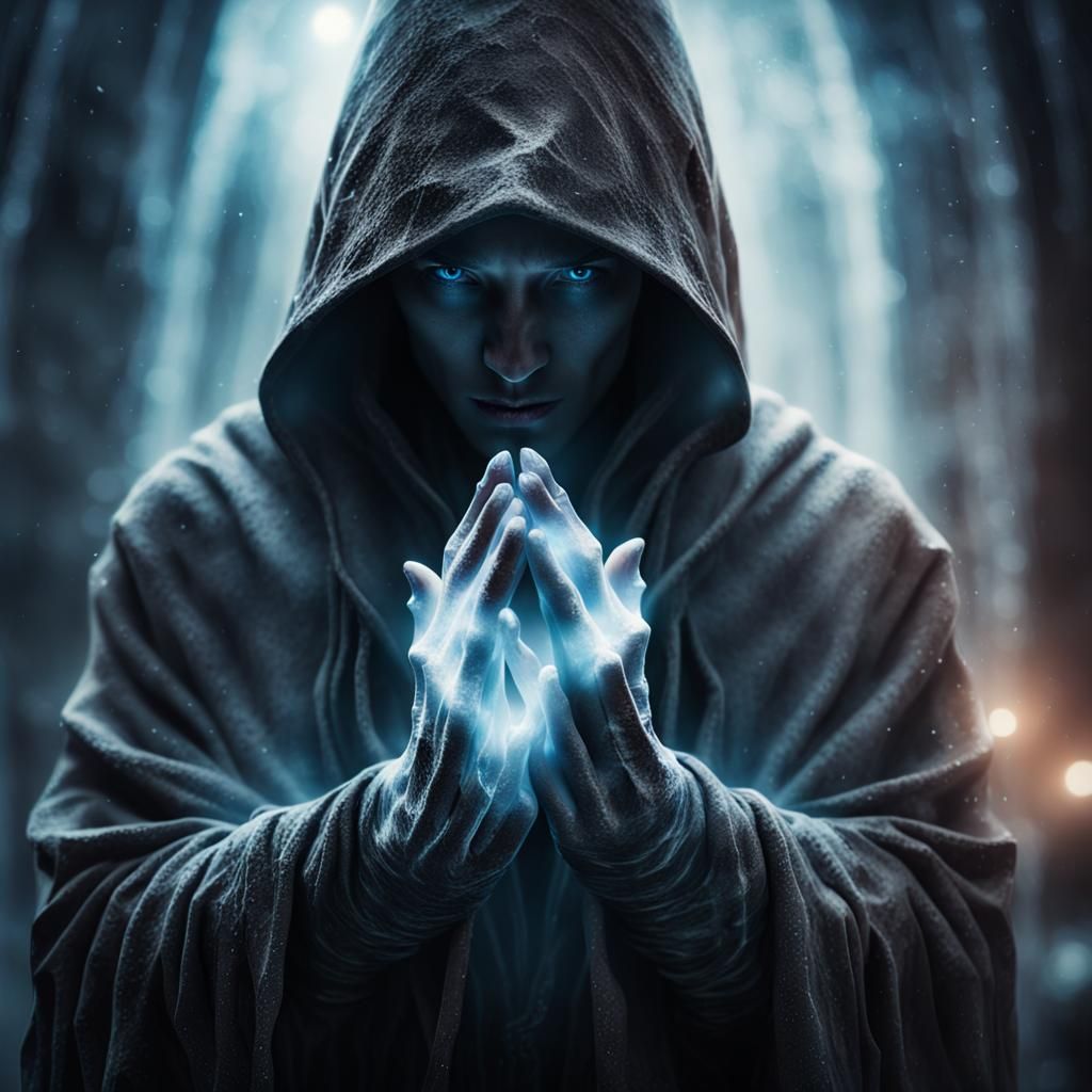 Ethereal Hooded Figure in Dark Fantasy Art
