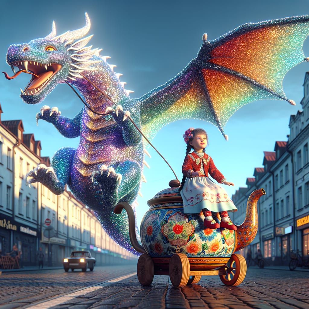 Disney Pixar style 3D adorable little girl in an unusual mod...