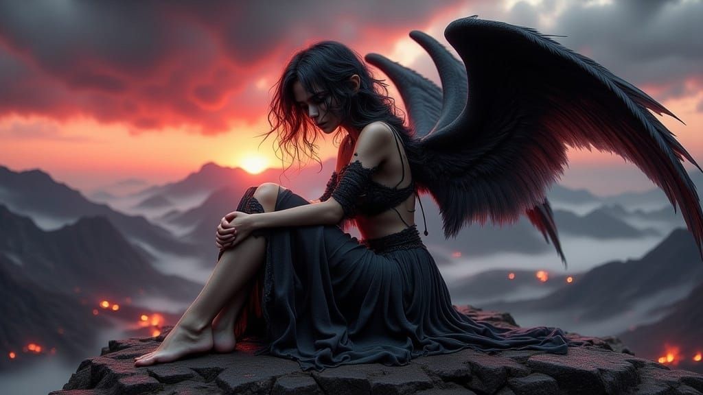 Fallen Angel in Apocalyptic Landscape
