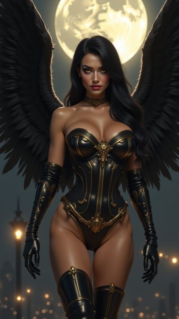 Ethereal Pin-Up Angel in Dark Armor