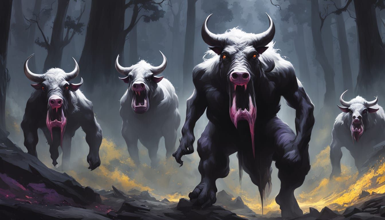 Cowpig in Dark Forest: Greg Rutkowski Style