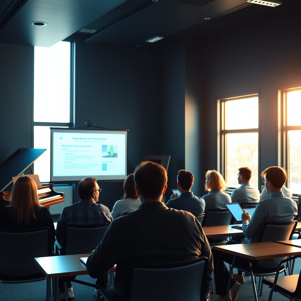 Students Engaged in Seminar, Focused on PowerPoint Presentat...