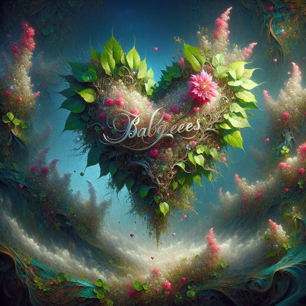 Floral Heart with Name Inscription, Fantasy Concept Art