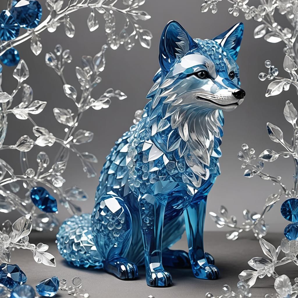 Blue Crystal Fox: A Glass Masterpiece