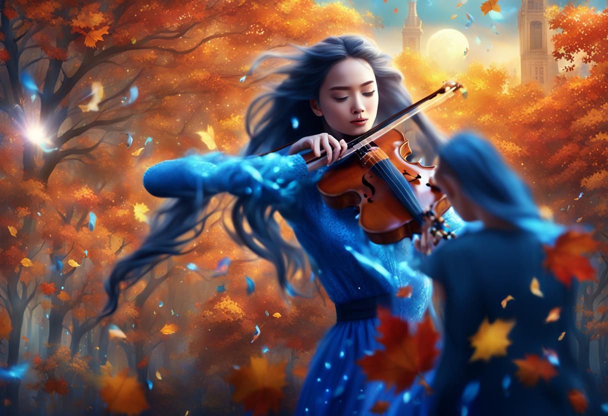 Autumnal Violinist in a Fantasy Landscape