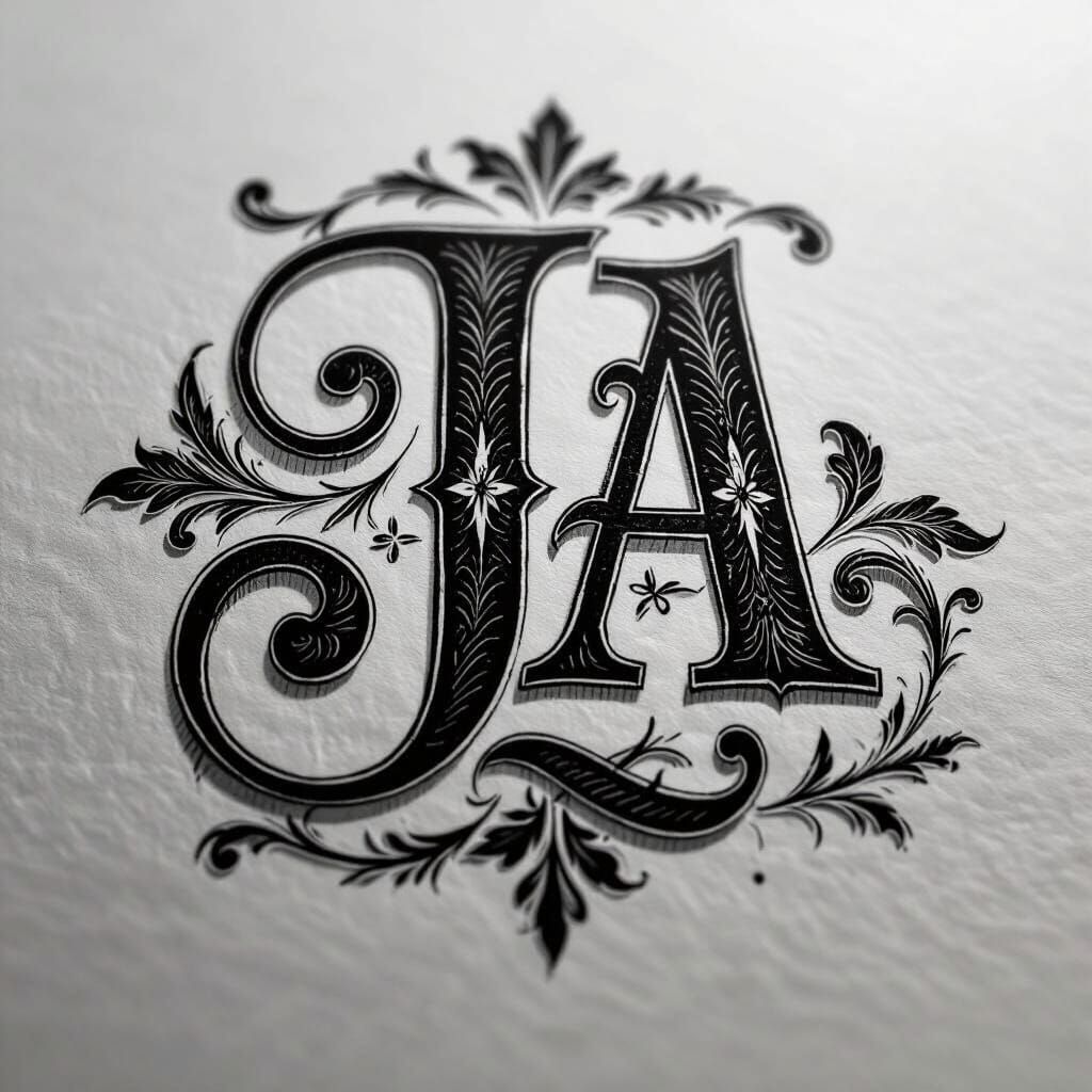 Elegant Cyrillic Calligraphy Monogram JA Vintage Style