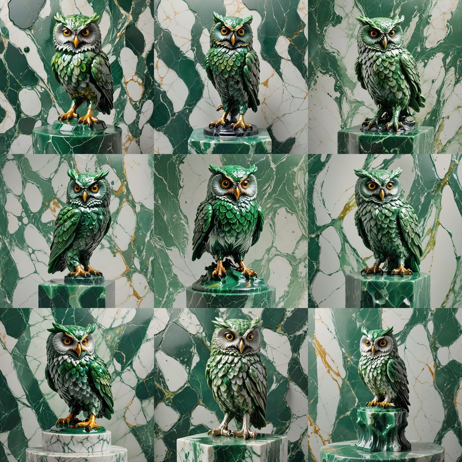 Hyperrealistic Jelly Owl Sculpture on Marble Pedestal