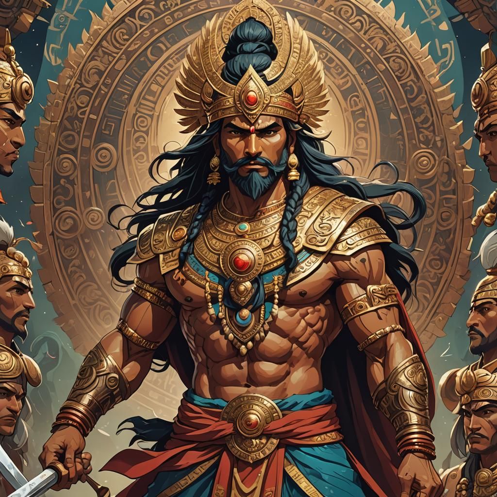 Godly Ancient Indian Deva Warrior in Anime Style