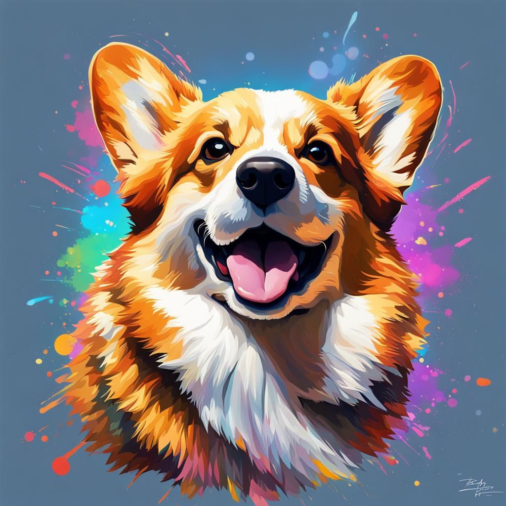 Million Dollar Corgi in Hyperrealistic Splash Art
