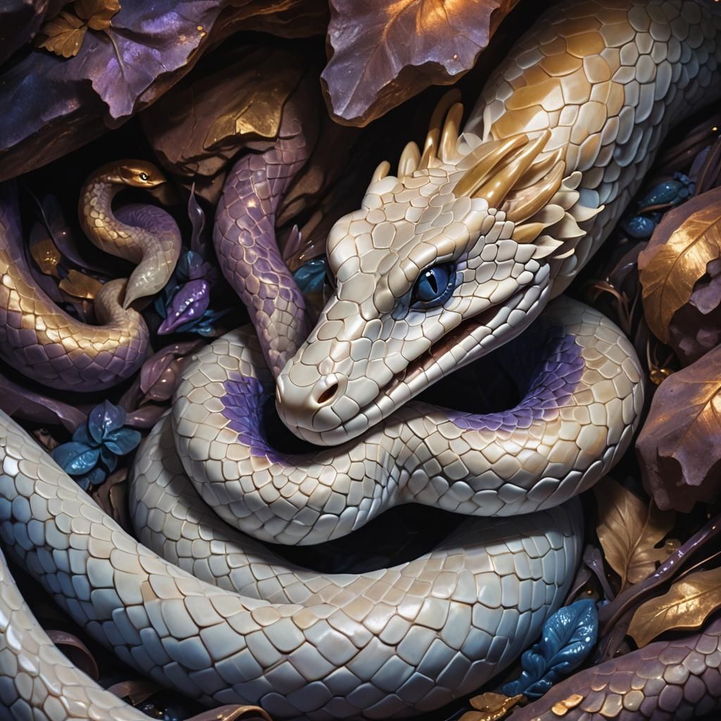 Albino Snake in Dark Fantasy Cave: Matte Painting