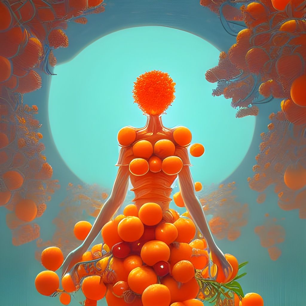 Tangerine and Orange Fruit Maiden: Tonalist Fantasy Art