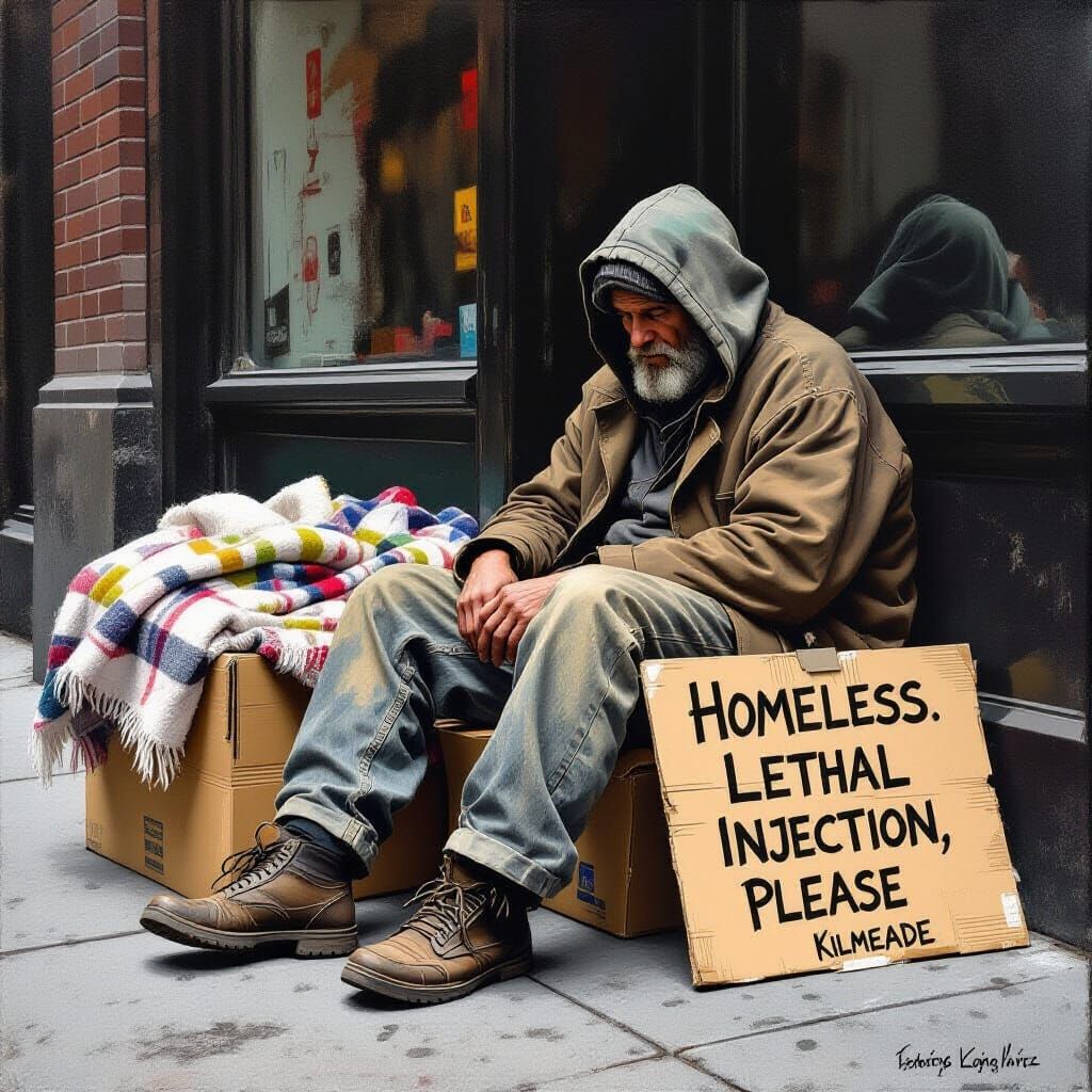 Homeless Man's Cardboard Hotel in Dramatic Social Realism St...