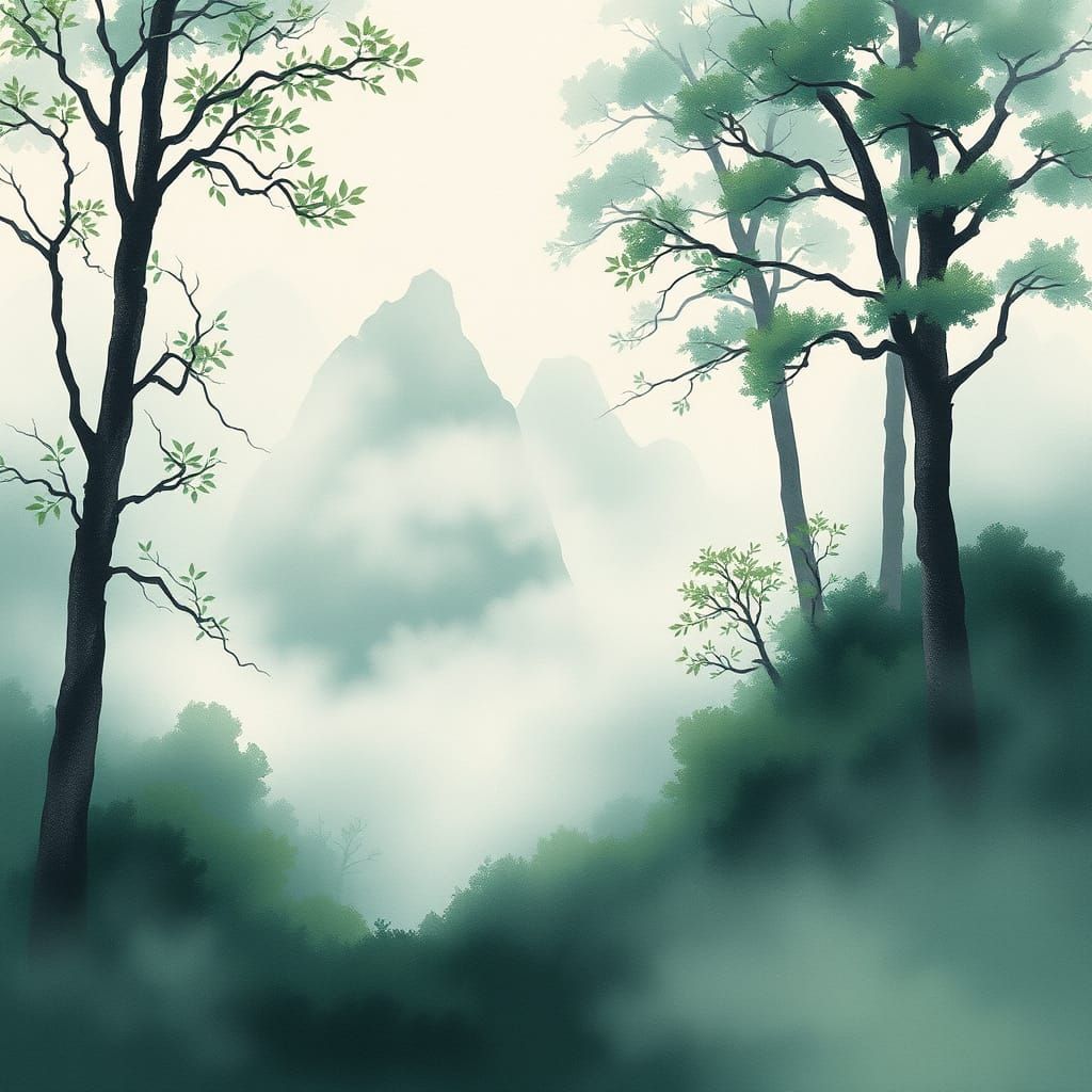 Ethereal Japanese Garden in Soft Watercolor Hues