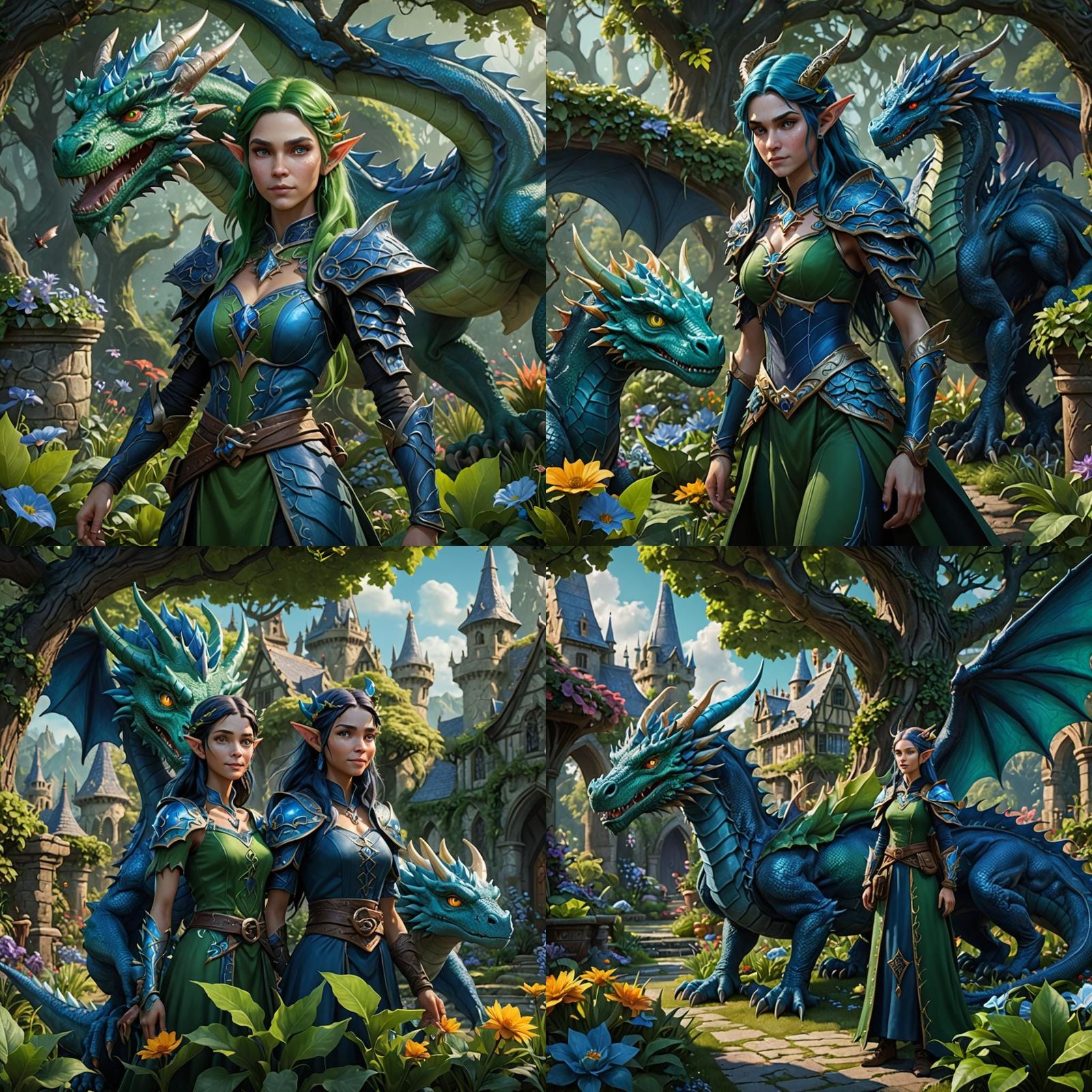 Enchanting Elf Witch and Blue Dragon Gardeners