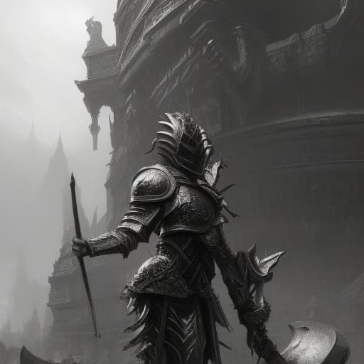 Ornate Armor in Enormous Arena, Black and White
