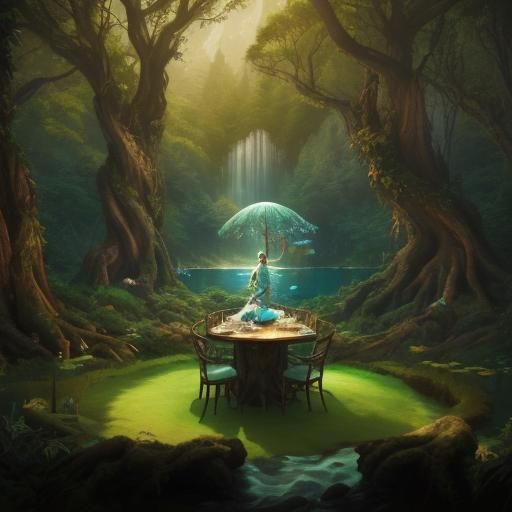 Porcelain Fairy Goddess in Enchanted Forest Oasis