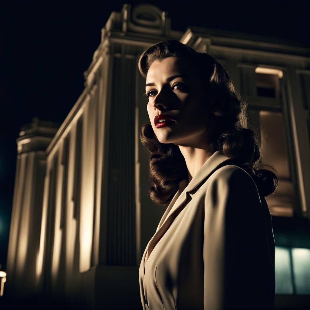 1940s Film Noir Girl in Art Deco Setting