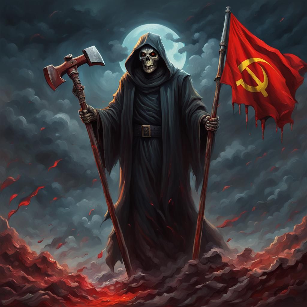 Grim Reaper with Soviet Flag in Detailed Matte Painting