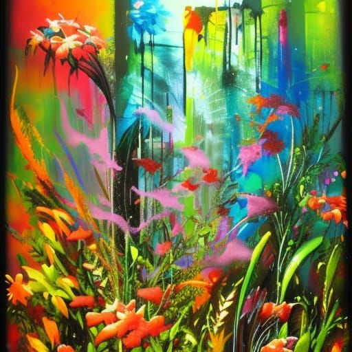 Colorful Jungle Flowers in Graffiti Art Style