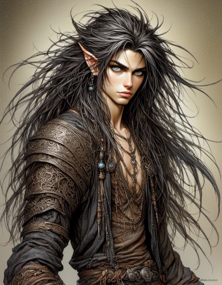 Handsome Warrior in Watercolor Dark Fantasy Style