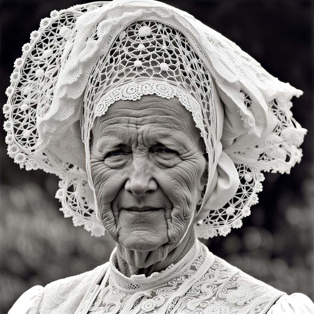 Woman in Traditional Zeeland Lace Dress
