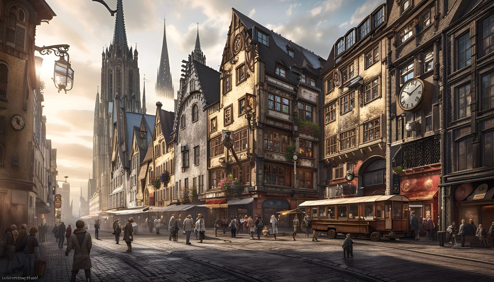 Steampunk Cologne City Center in Hyperrealistic Style