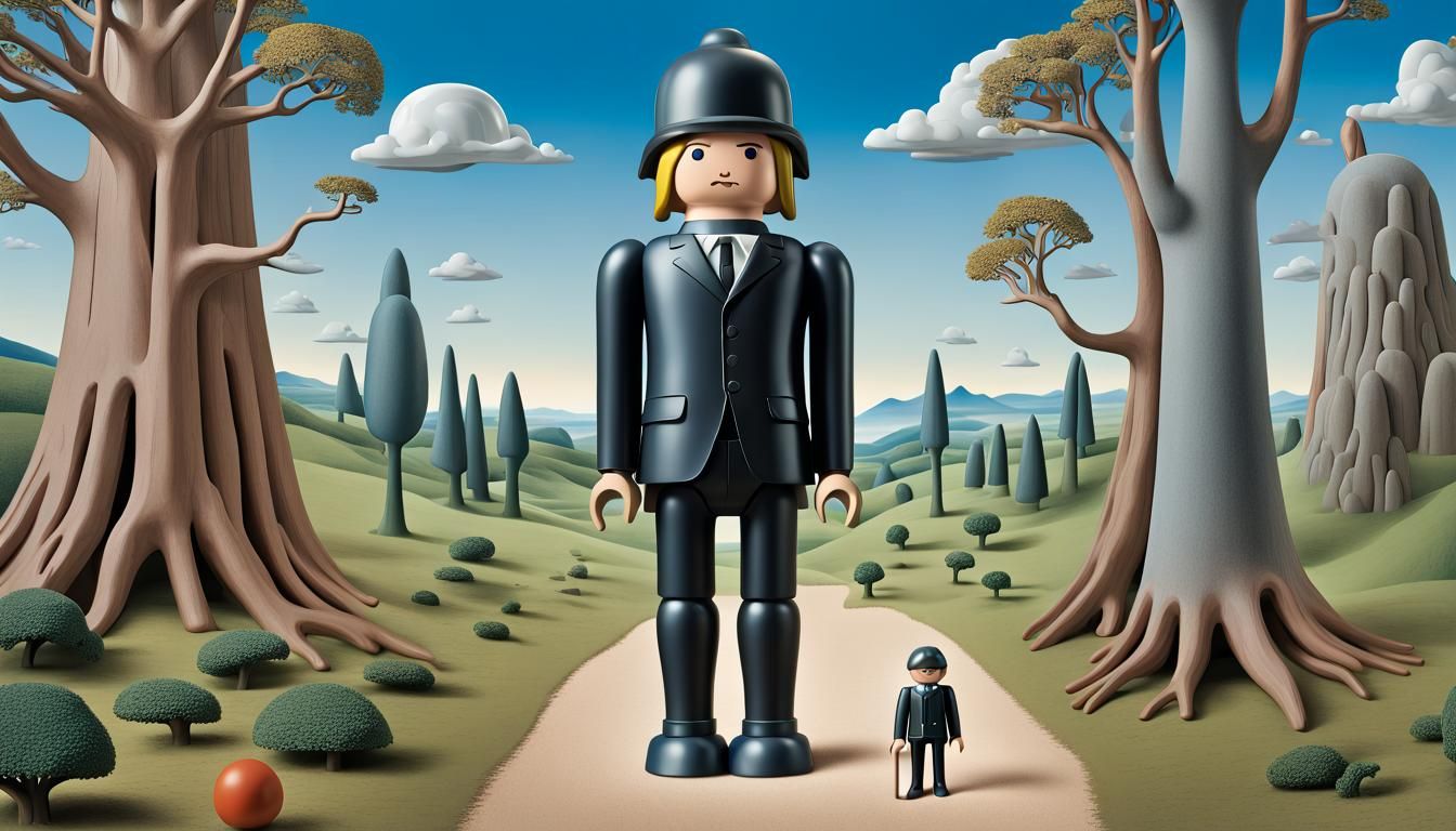 Giant Playmobil Figure in Surreal Landscape