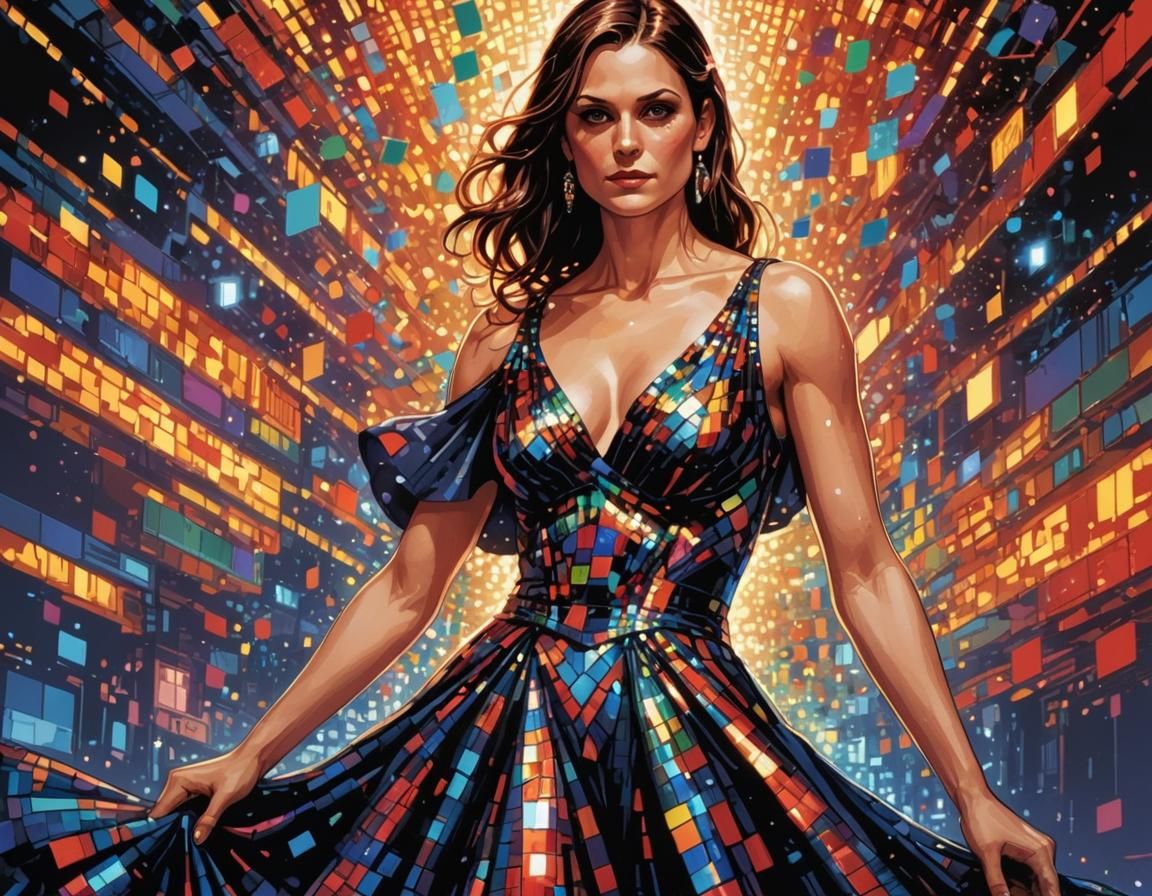 Morgan Webb Pixel Art in Halftone Style