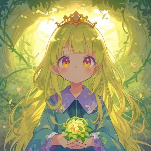 Anime Princess with Floral Crown in Cel-Shaded Manga