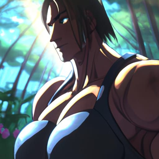 Muscular Anime Bodybuilder Mom in Ghibli Style