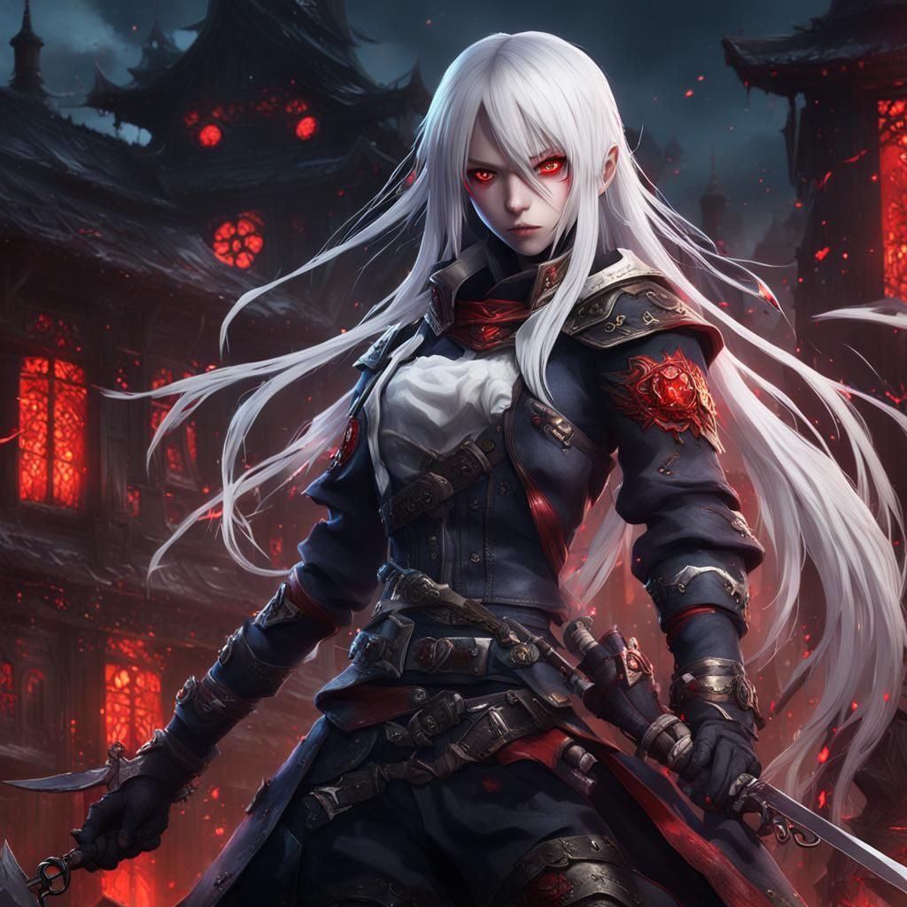 Anime Assassin Girl with Knife in Detailed Digital Painting