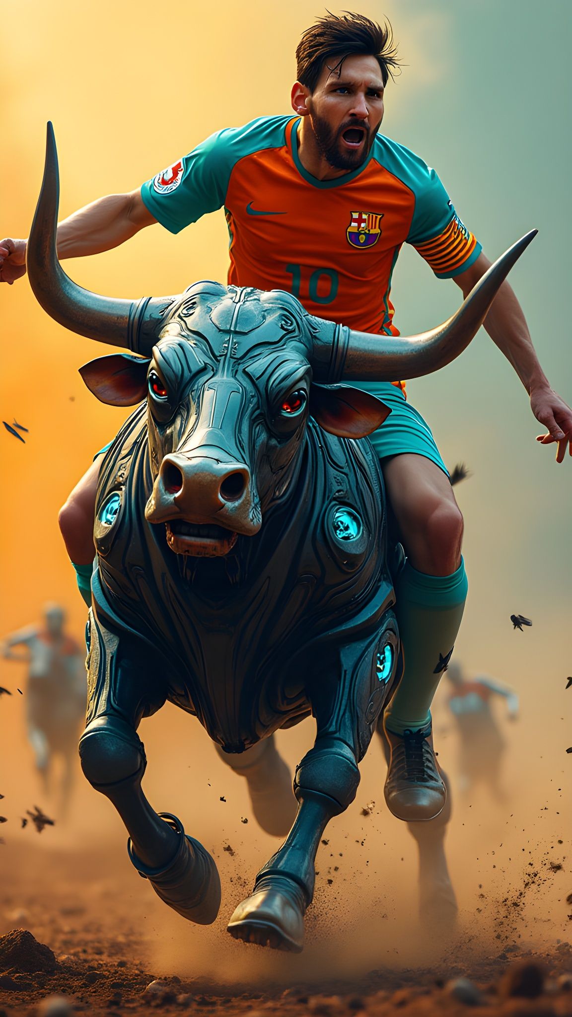 Messi Rides a Mechanical Bull, Matte Painting