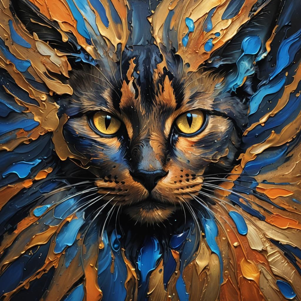 Mystical Cat Eyes in Abstract Expressionism Style
