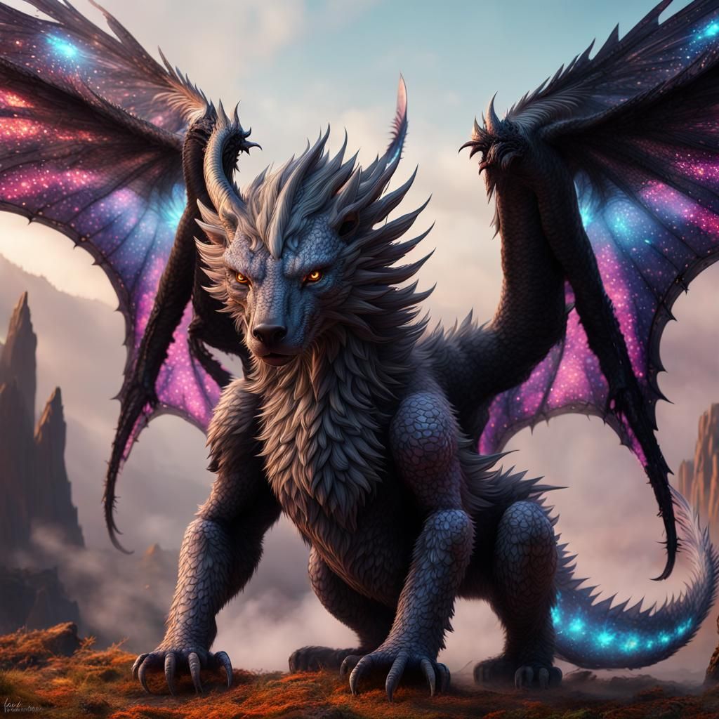 Winged Bear-Dragon Hybrid in Detailed CGI Style