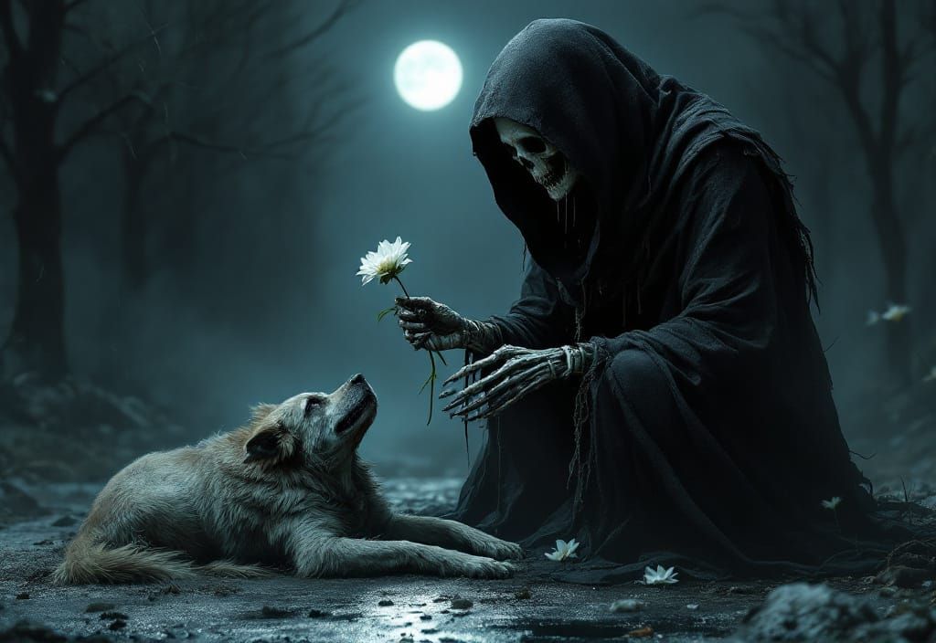 Grim Reaper's Lament: A Darkly Symbolic Scene