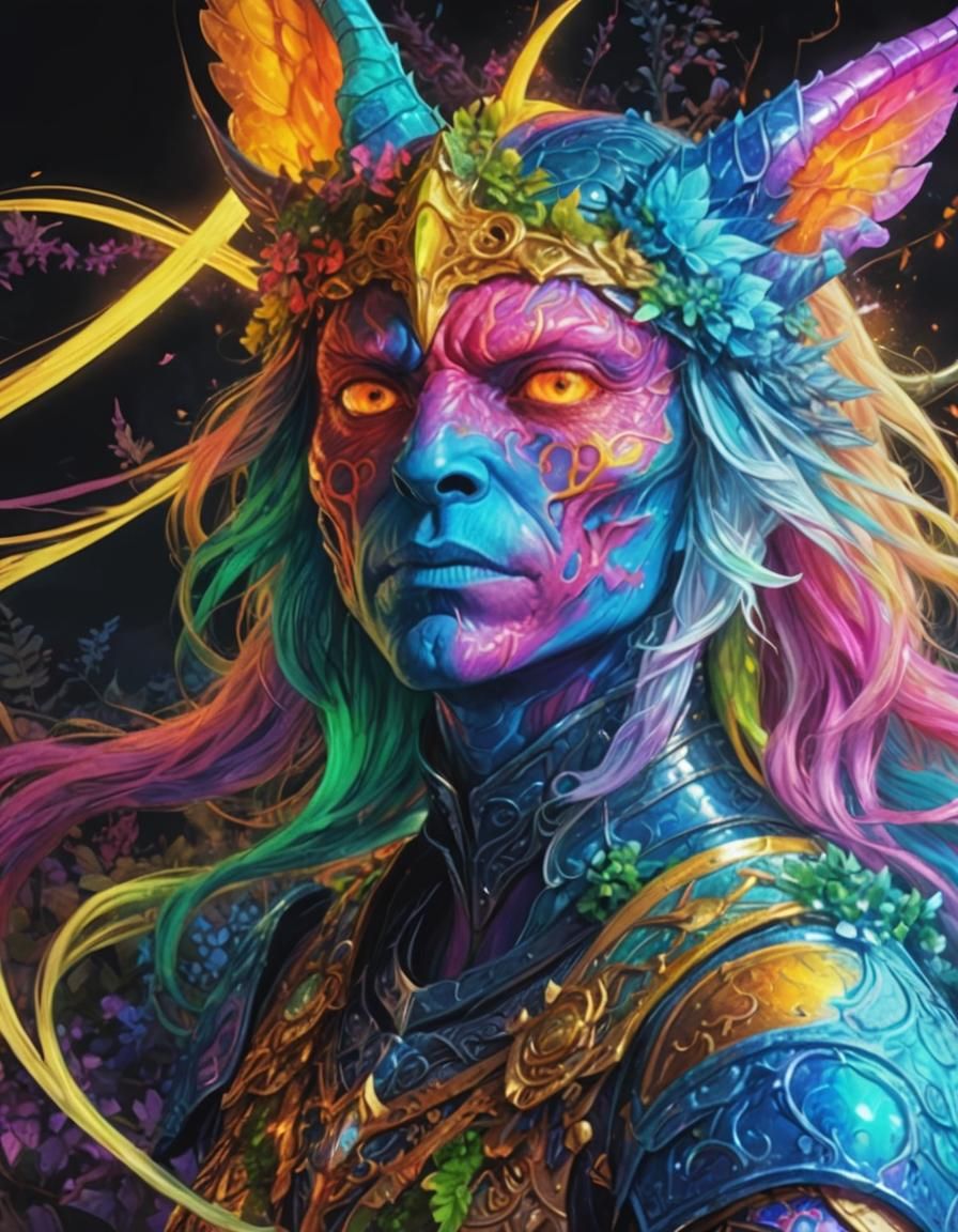 Epic Wizard Knight of Cosmic Dreams in Elaborate Holographic...