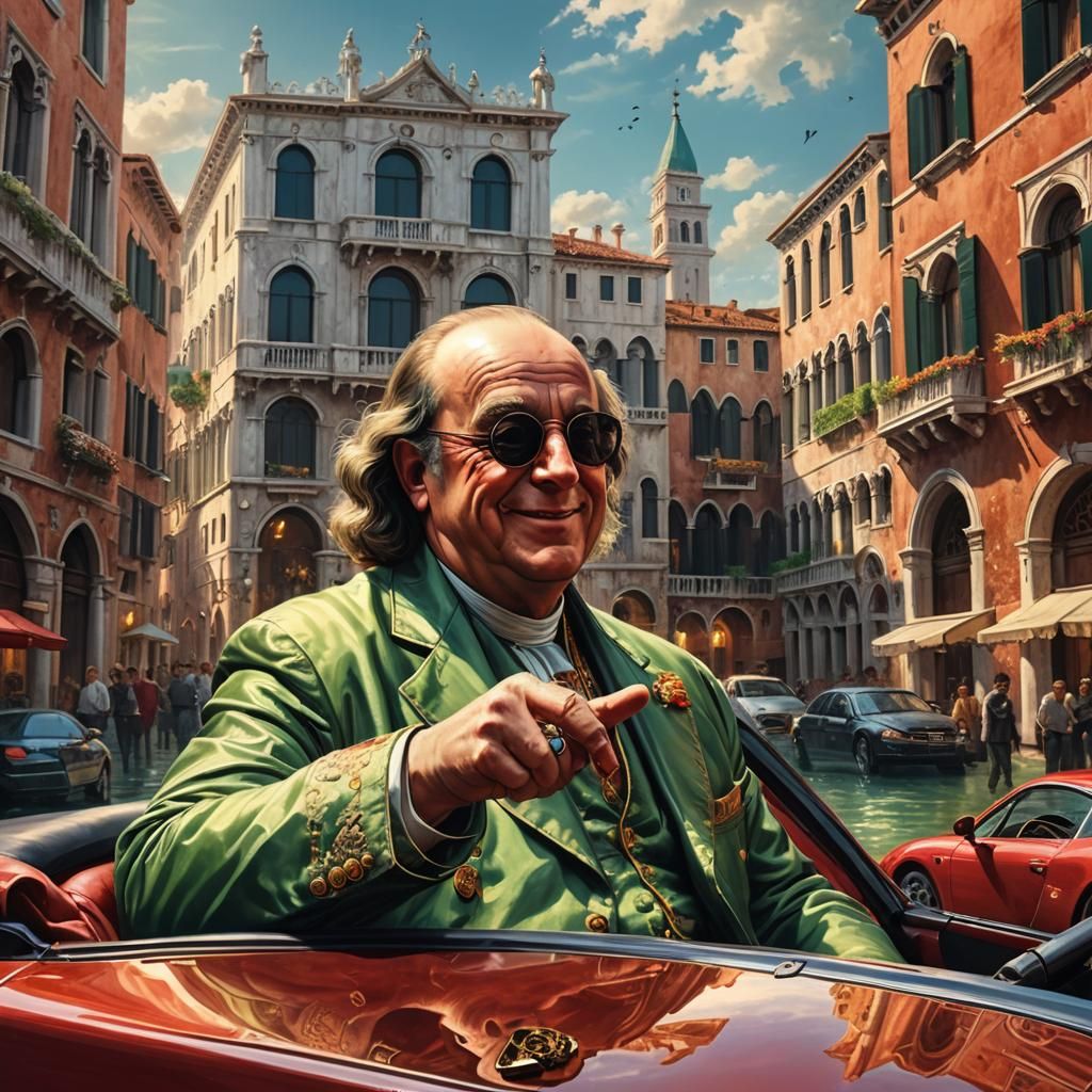 Benjamin Franklin Drives a Ferrari in Venice