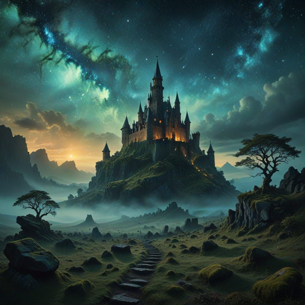 Mysterious Castle in Cosmic Nebula