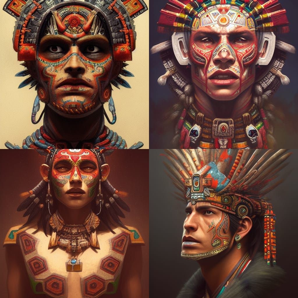Aztec God Huitzilopotchtli Portrait in Hyperdetailed Style