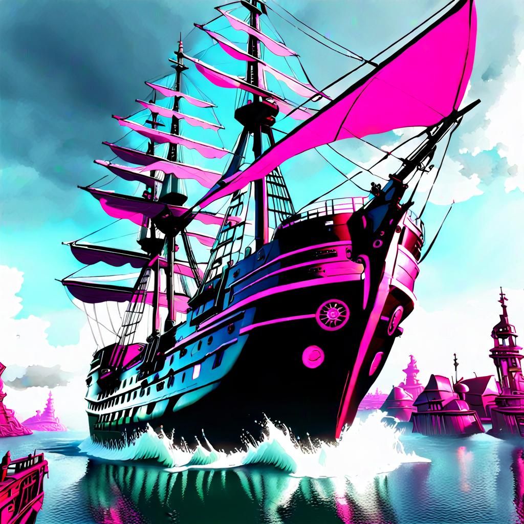 Epic Sailing Ship CONCEPT ART in Arcane Punk Style