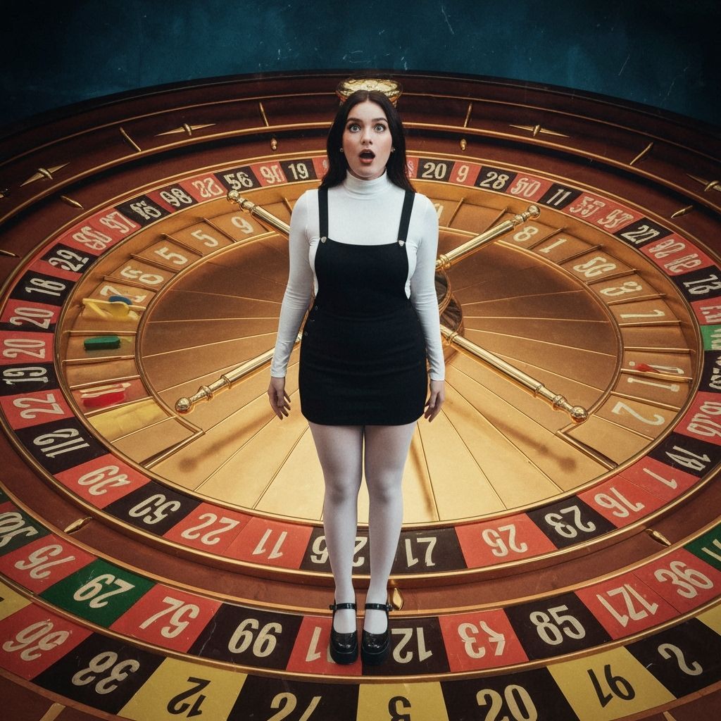 Woman on Colossal Roulette Wheel, Cinematic Film Still