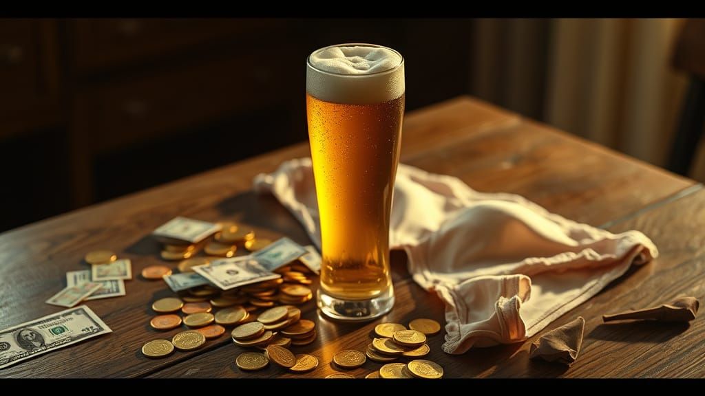 Golden Beer Glass with Cash and Risque Draping